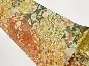 毬に草花模様織出し袋帯